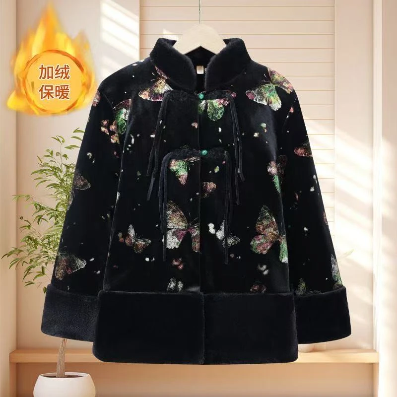 7943-奶奶装棉袄妈妈加绒加厚棉服老太太外套中老年女装冬装棉衣