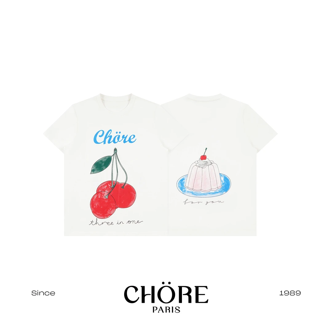 Chore PARIS/T恤-三颗樱桃印花圆领短袖/ZY5ZB0634