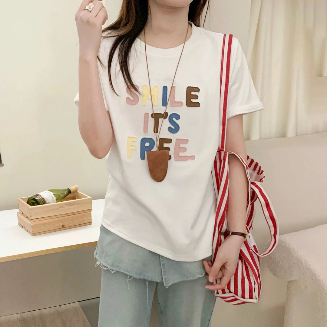 【芳芳惊喜】重工刺绣2025春夏新款时尚短袖百搭T恤女上衣打底衫