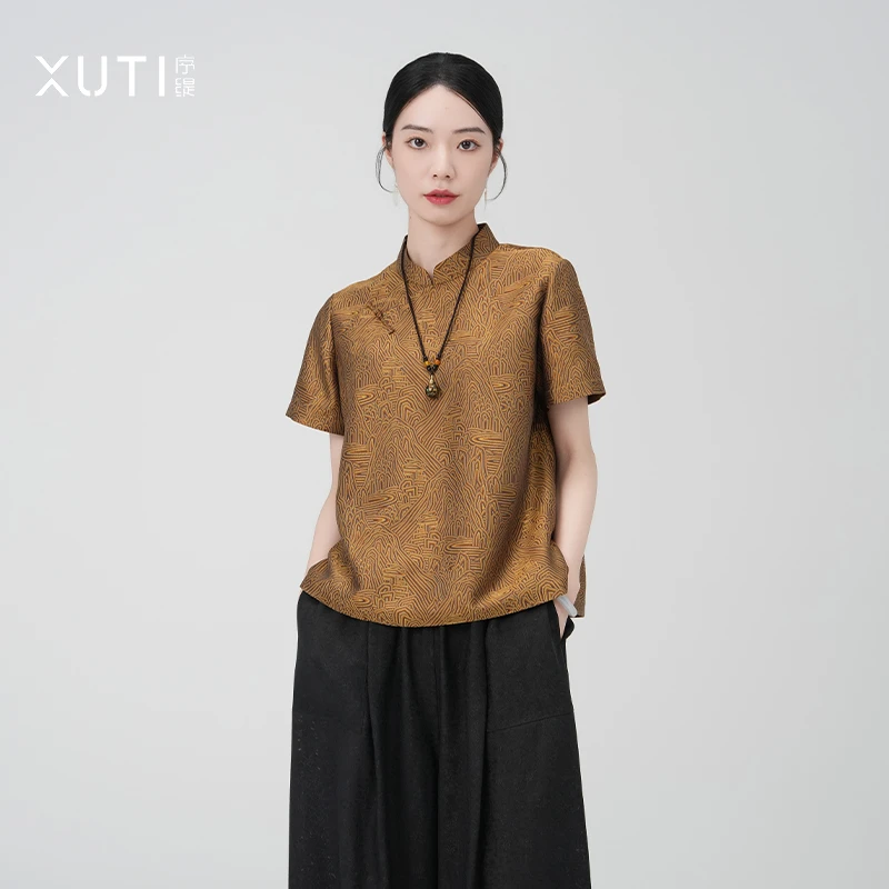 序缇春夏新款国风新中式女装宋锦香云纱桑蚕丝上衣H260-12268