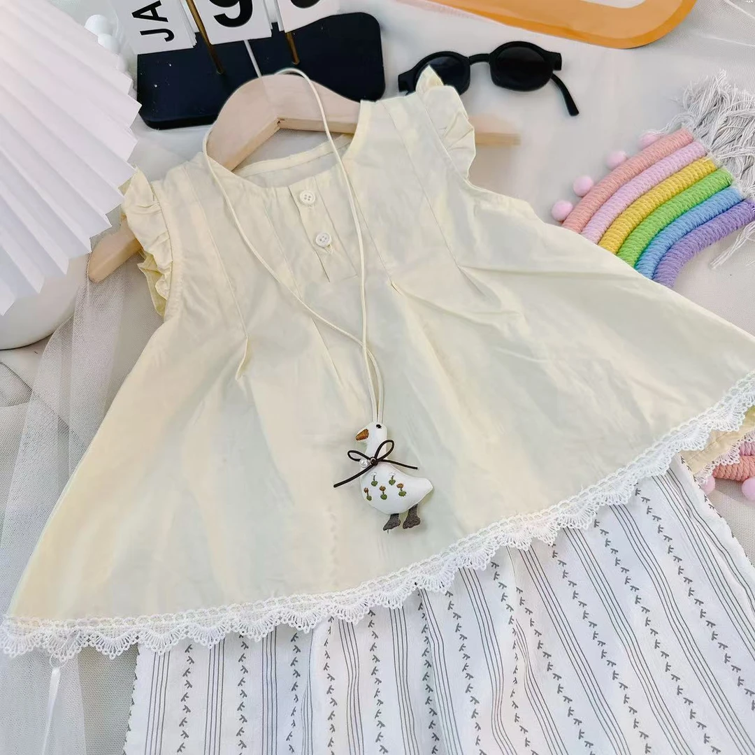 【SHE IS RAINBOW】*洋气小飞袖+蕾丝花边*女童套装 X-7192