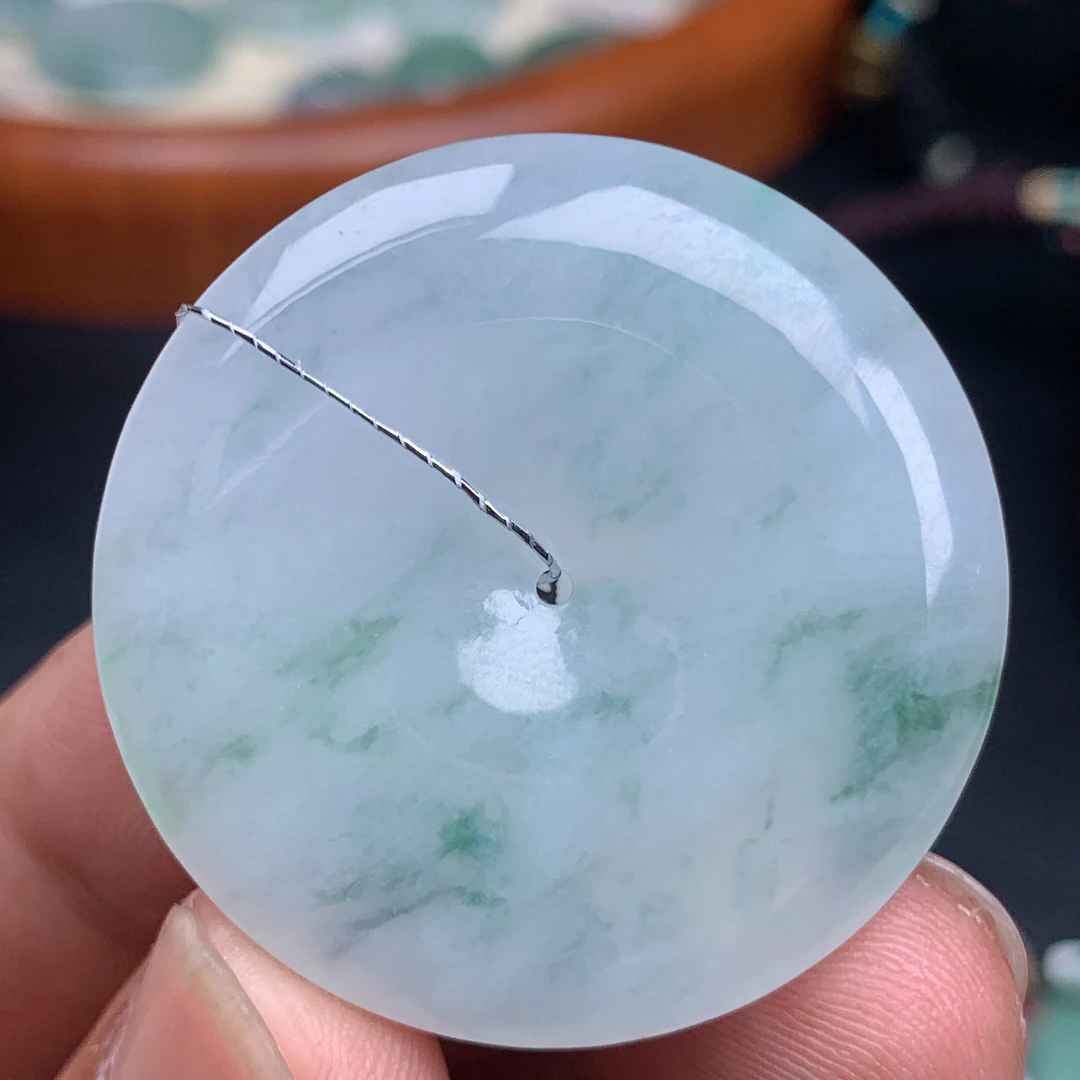 缅甸天然A货翡翠飘花大件平安扣吊坠 精美百搭大气36.4-5.8mm