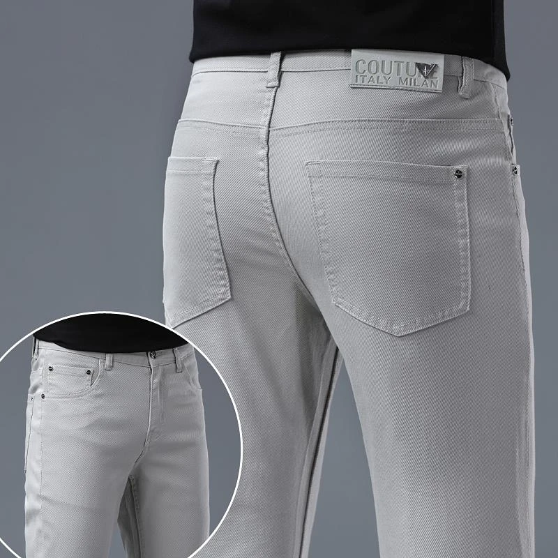 香港欧货春夏款季浅灰色牛仔裤男修身小脚裤韩版潮牌百搭男士高弹