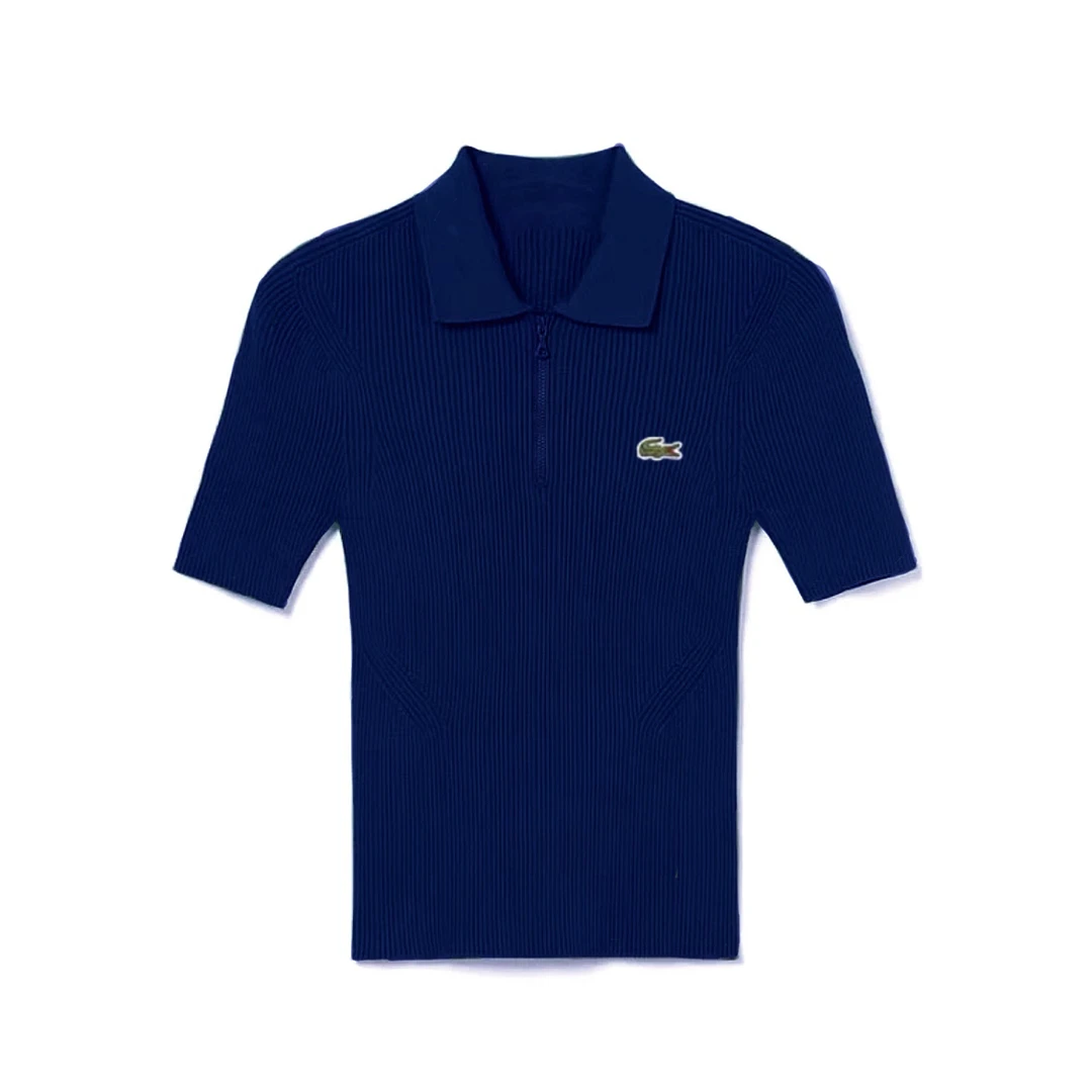 【YEYISTUDIO】夏季老钱风修身弹力显瘦POLO领刺绣打底衫套头短袖