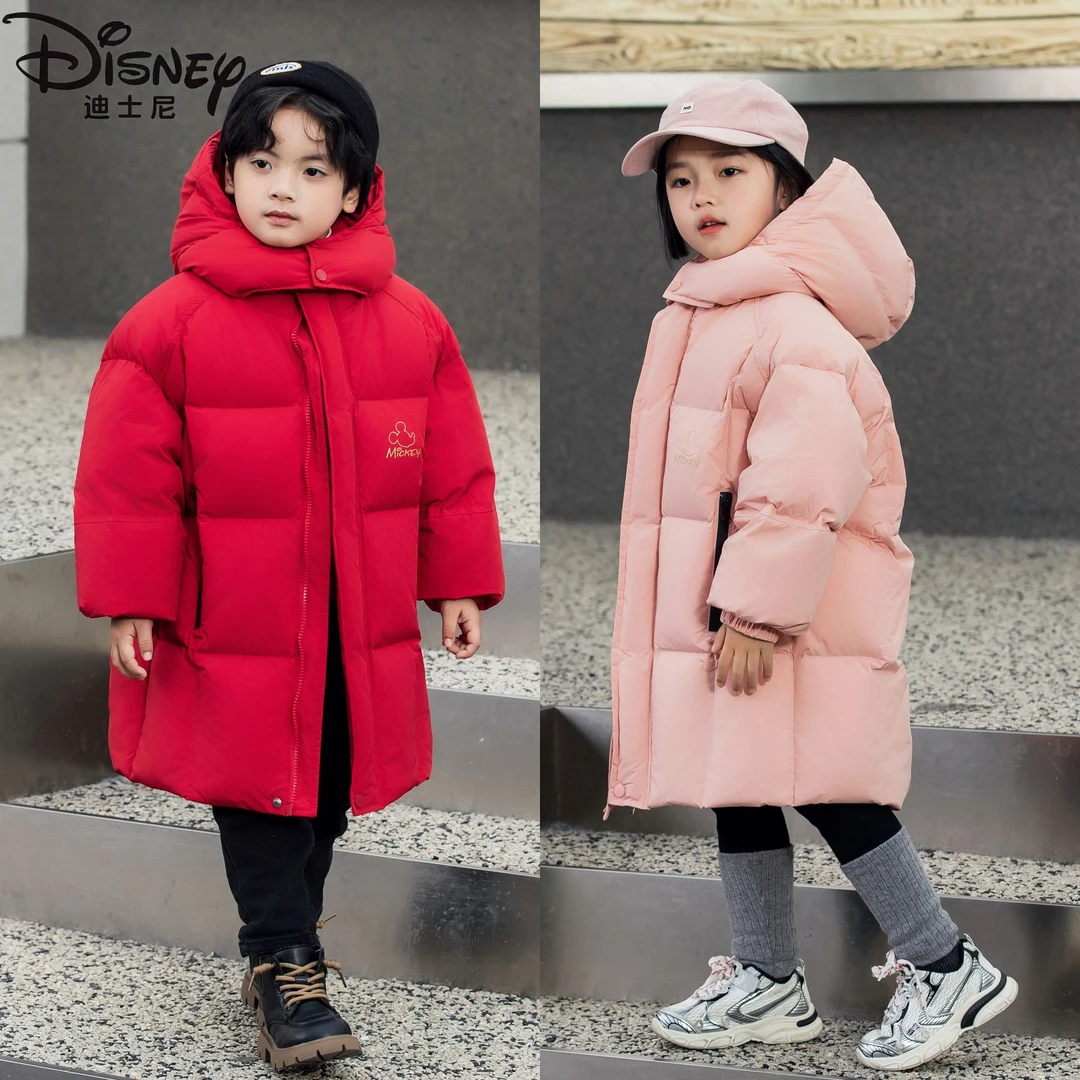 迪士尼长款儿童冬季羽绒服女童柔软连帽加厚亲子装502-XH