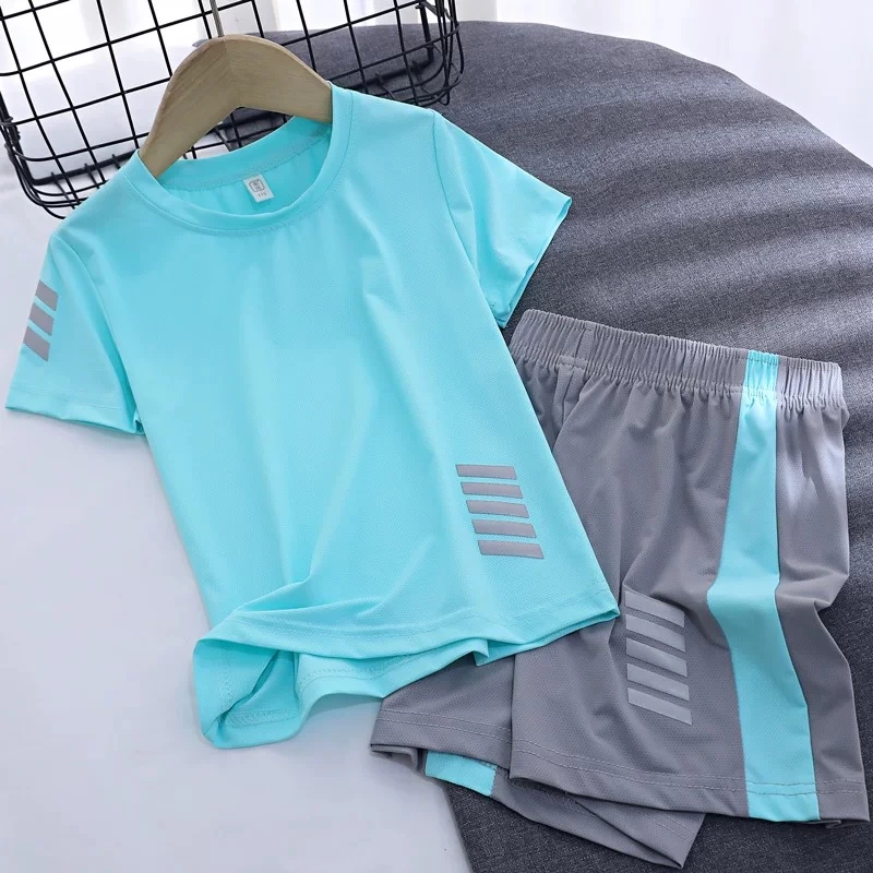 儿童中大童运动服夏季运动套装男孩童装宝宝速干衣短袖t恤短裤子
