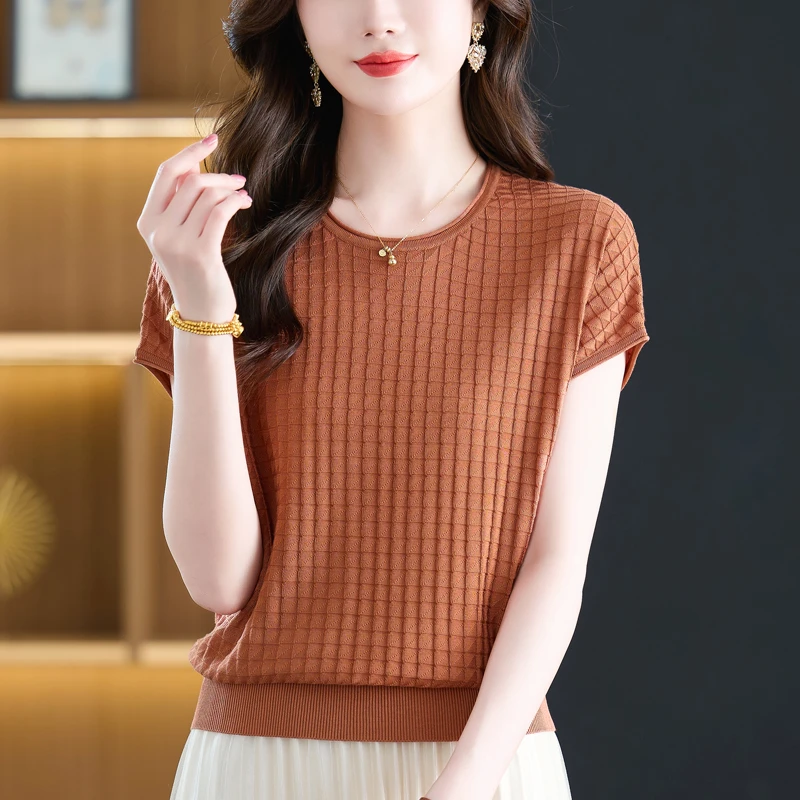 【天丝】高档凉感短袖t恤女士遮肚子上衣针织打底衫背心夏装薄t体恤