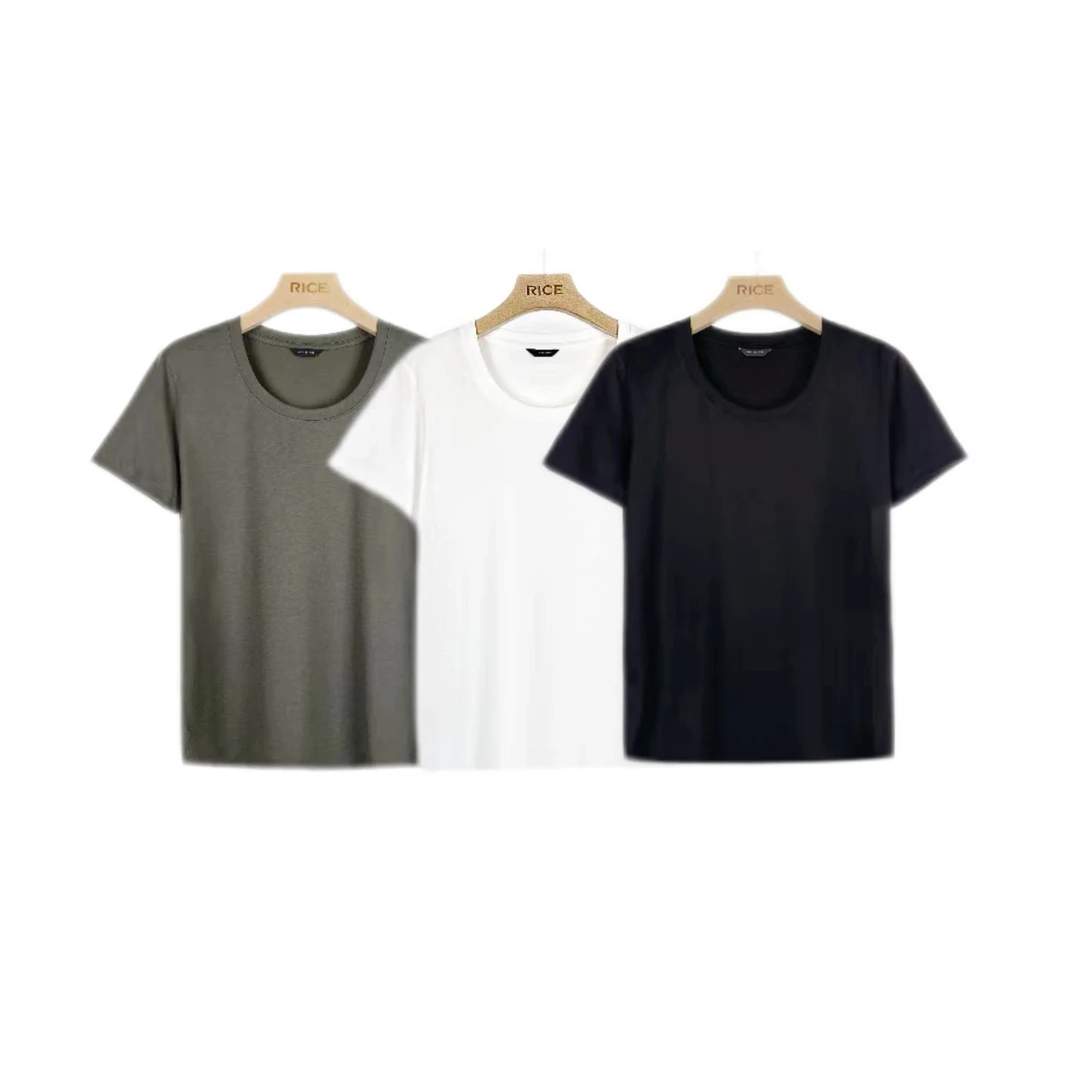 072 & RICE【冰块TEE】莱赛尔+棉 夏季休闲U领短袖T恤 QD001