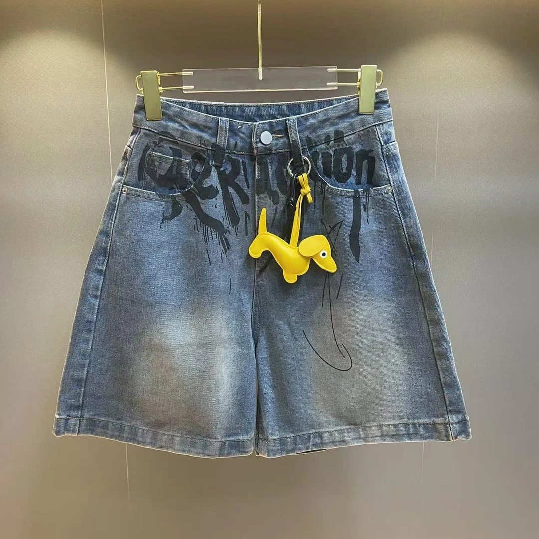 【NN+】美式复古做旧休闲宽松印花牛仔短裤