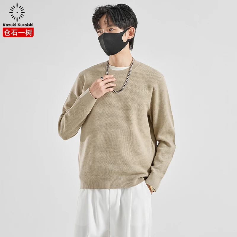 仓石一树简约百搭圆领毛衣男士秋冬新款宽松休闲针织衫打底衫上衣