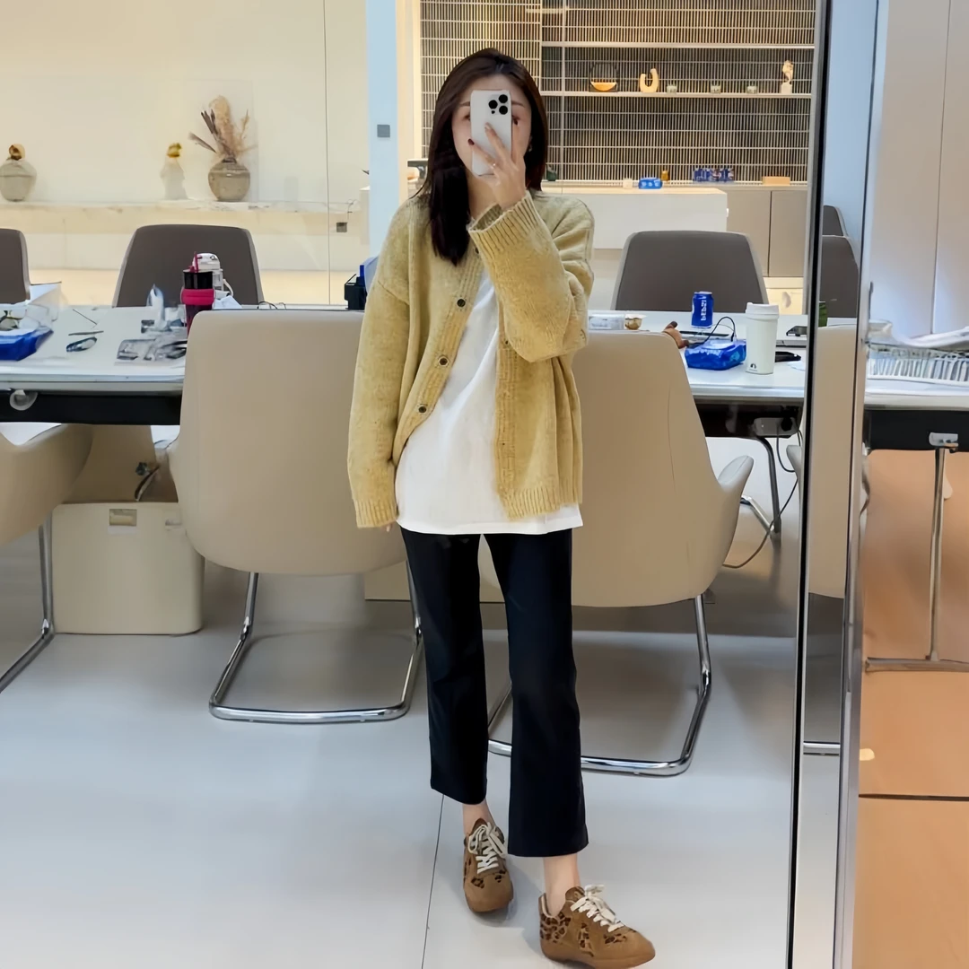 大码慵懒风软糯圆领毛衣针织开衫女2025胖mm宽松显瘦早秋chic上衣