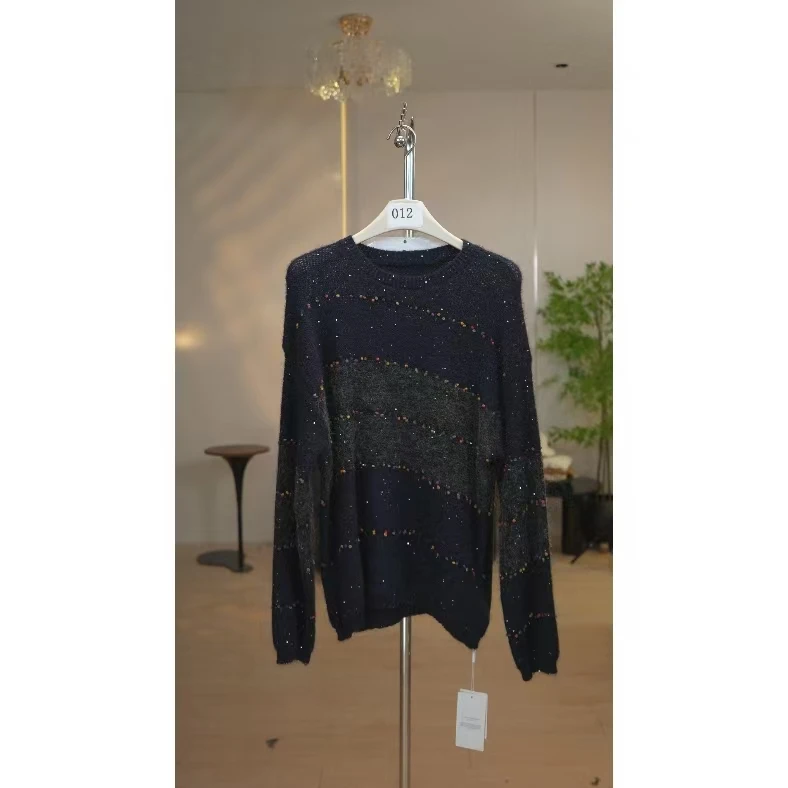 条纹撞色翻领拉链毛衣外套女秋冬季羊毛针织复古休闲圆领上衣T141