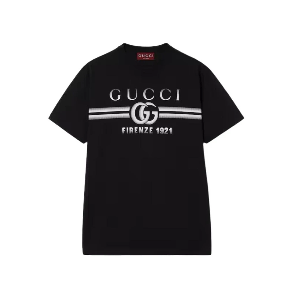 未使用 GUCCI/古驰 黑色经典1921双G字母印花休闲圆领短袖T恤