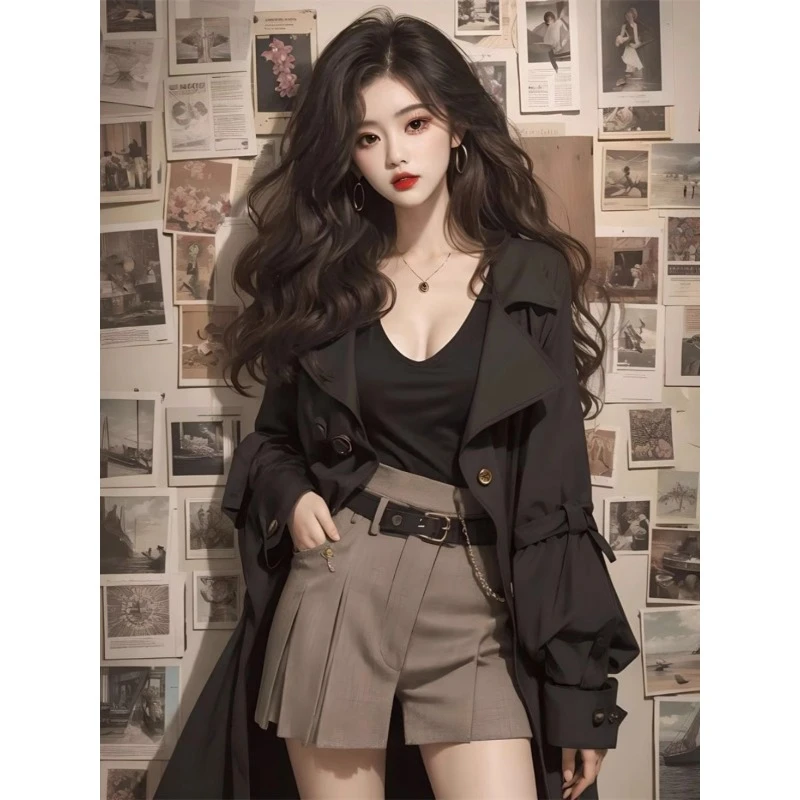 JYD22782秋冬新款高级感炸街小众减龄洋气中长款小个子风衣外套女