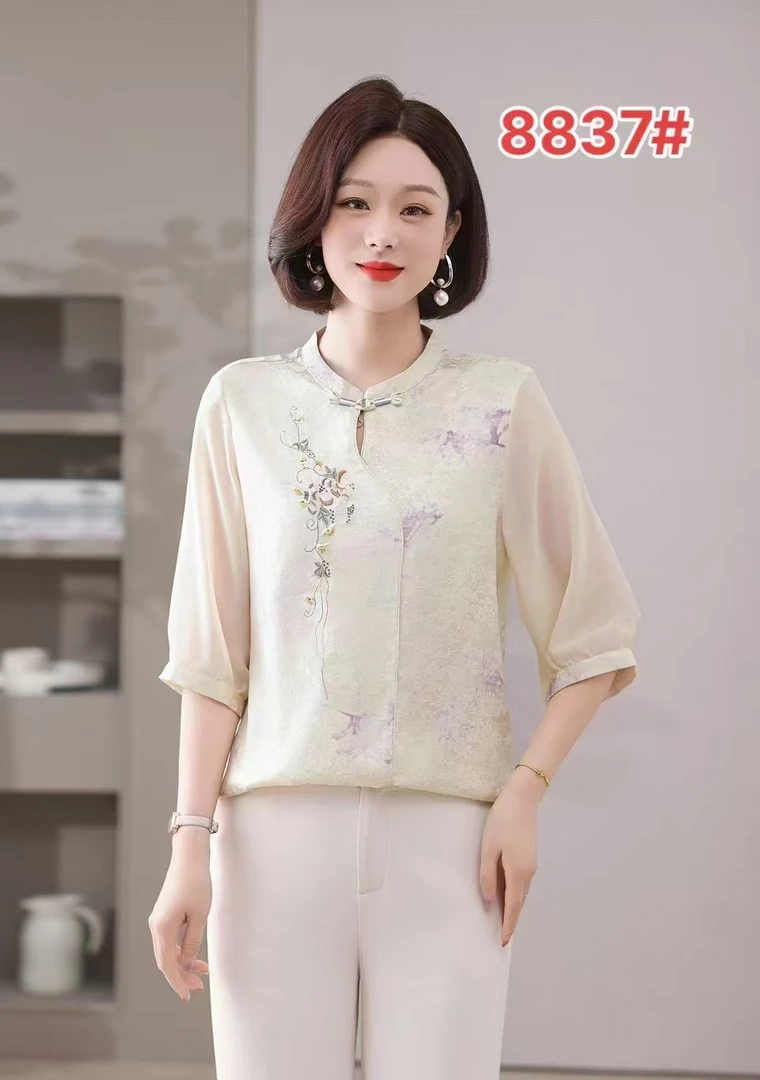 直播间捡漏中老年女夏季薄款中袖妈妈装小衫