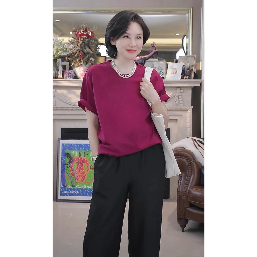 RuienCo.火龙果T 100棉罗纹圆领短袖时尚休闲夏T恤上衣