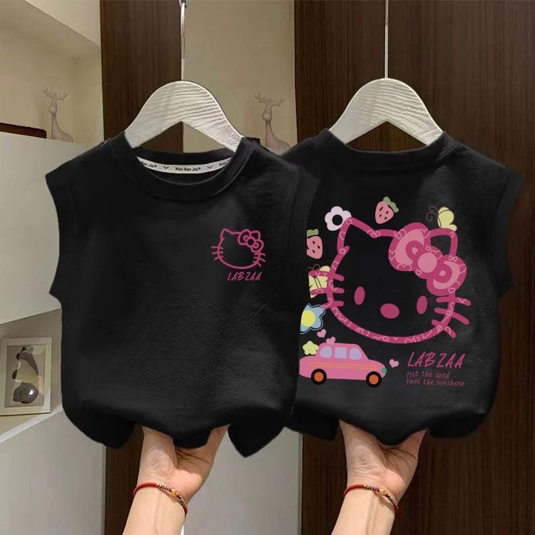 kt猫童装背心女童宝宝可爱百搭半袖小女孩韩系ins纯棉白色无袖T恤