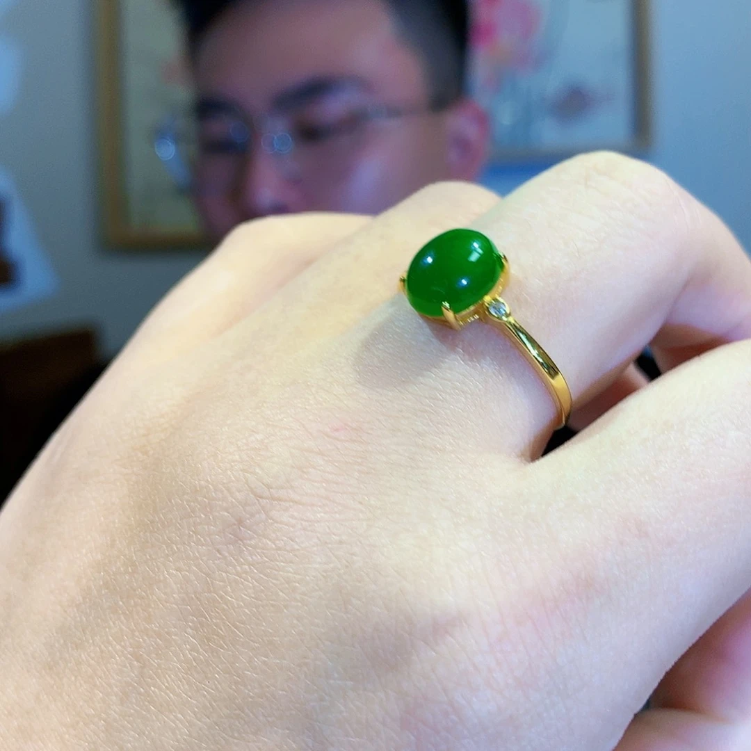 和田玉（碧玉）戒指银S925镀金镶嵌