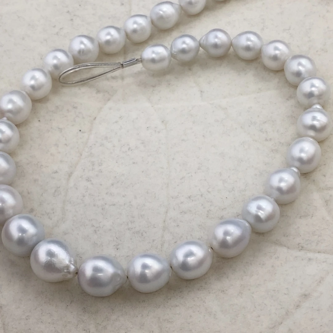 颈饰银S925镶嵌海水珍珠澳白巴洛克串链10-12.7m