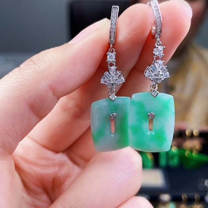 翡翠耳饰银S925镶嵌饰品