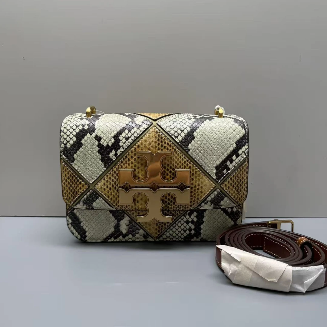99新 TORY BURCH/汤丽柏琦 绿色蛇纹金砖斜挎包19*13*6cmEM102208