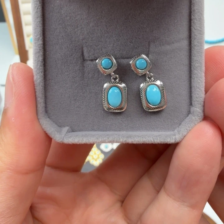 绿松石银S925镶嵌耳饰