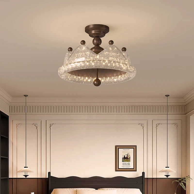 皇冠中古风树脂金箔吸顶灯卧室房间灯法式复古餐厅茶室LED全光谱