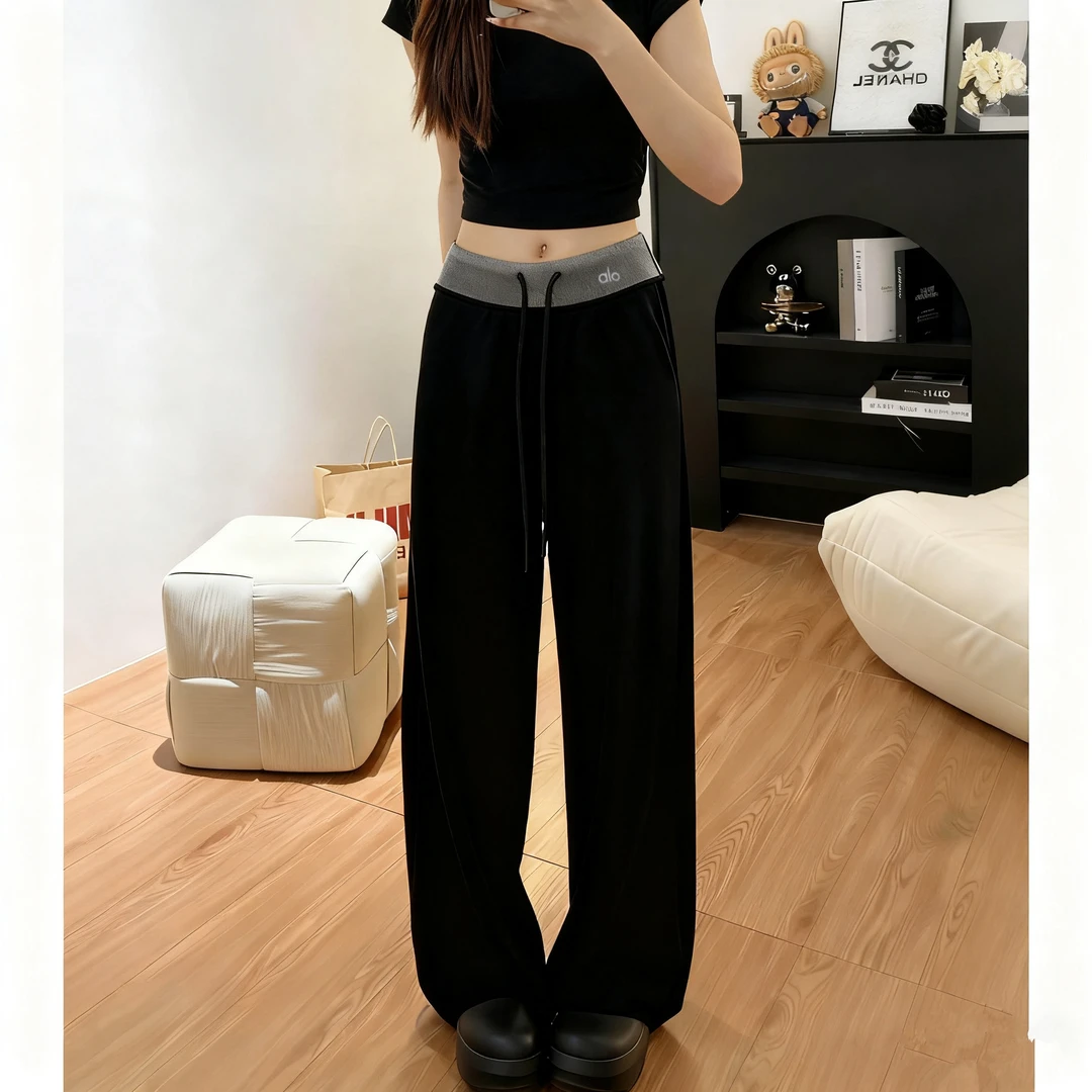 秋季高级感轻奢女裤高腰阔腿显瘦时尚拖地裤流行女学生运动休闲裤