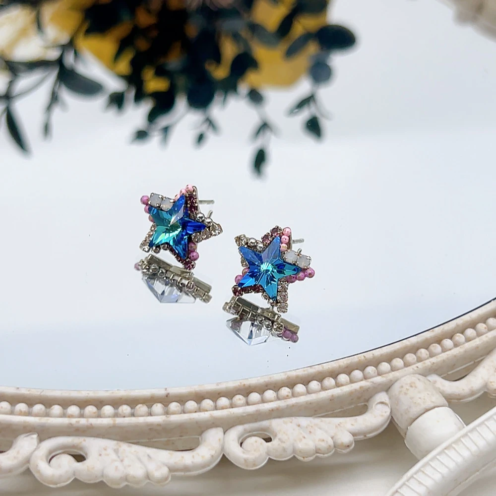 铜合金仿水晶耳饰 银针 03001 好啊商店 水J星星耳钉-蓝