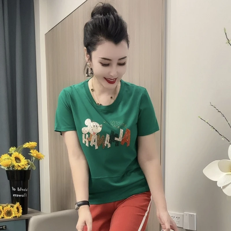 3607半袖夏季新款时尚圆领短袖宽松显瘦减龄百搭卡通女士T恤洋气