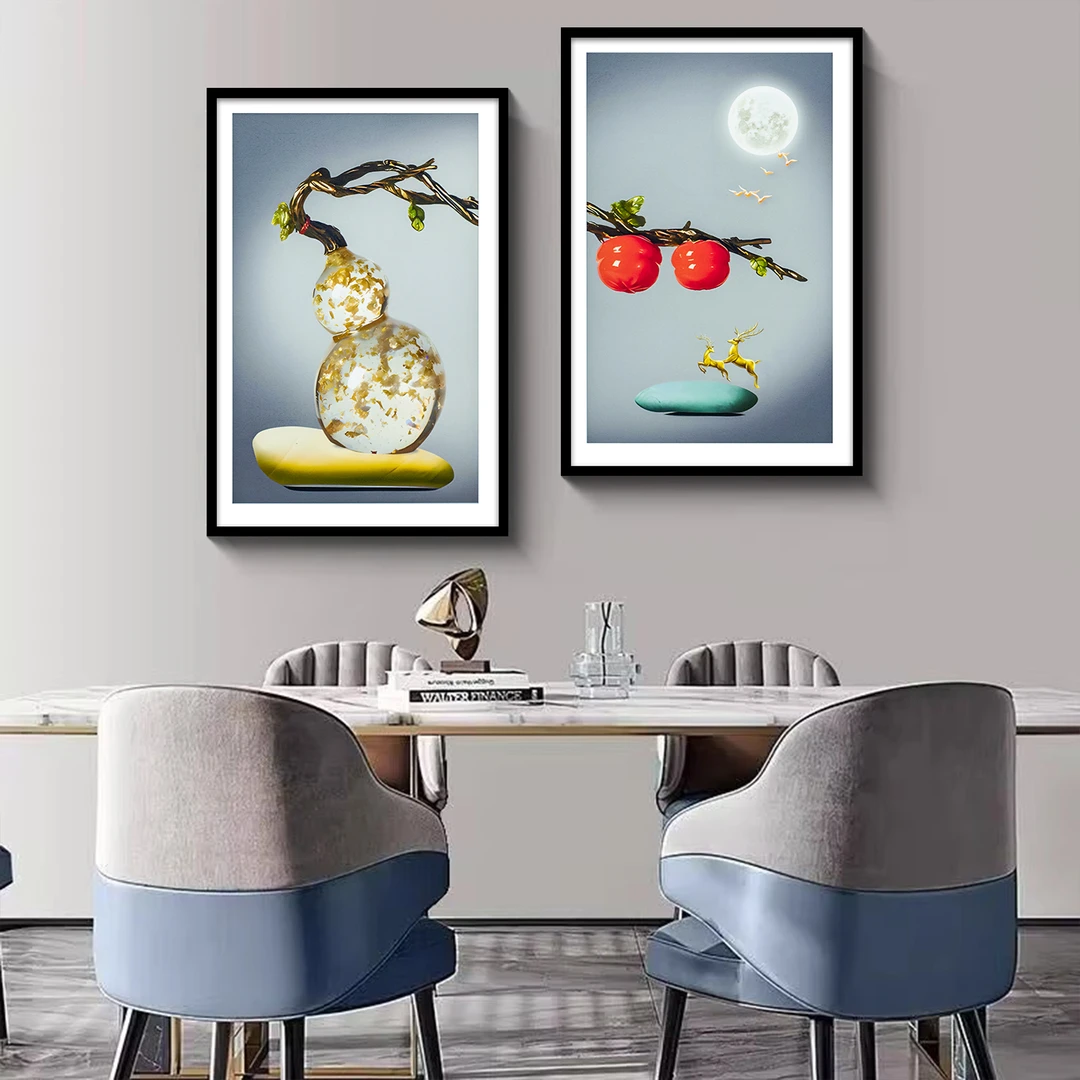 现代简约餐厅装饰画轻奢艺术饭厅挂画客厅餐桌壁画两联画葫芦4060