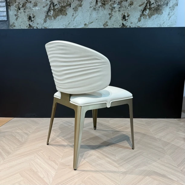 意式轻奢波纹餐椅不锈钢家用大平层别墅餐厅椅子波浪纹靠背餐椅