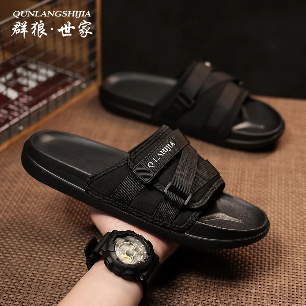群狼·世家一字拖纯色夏季休闲时尚透气男款网红潮流外穿沙滩凉拖