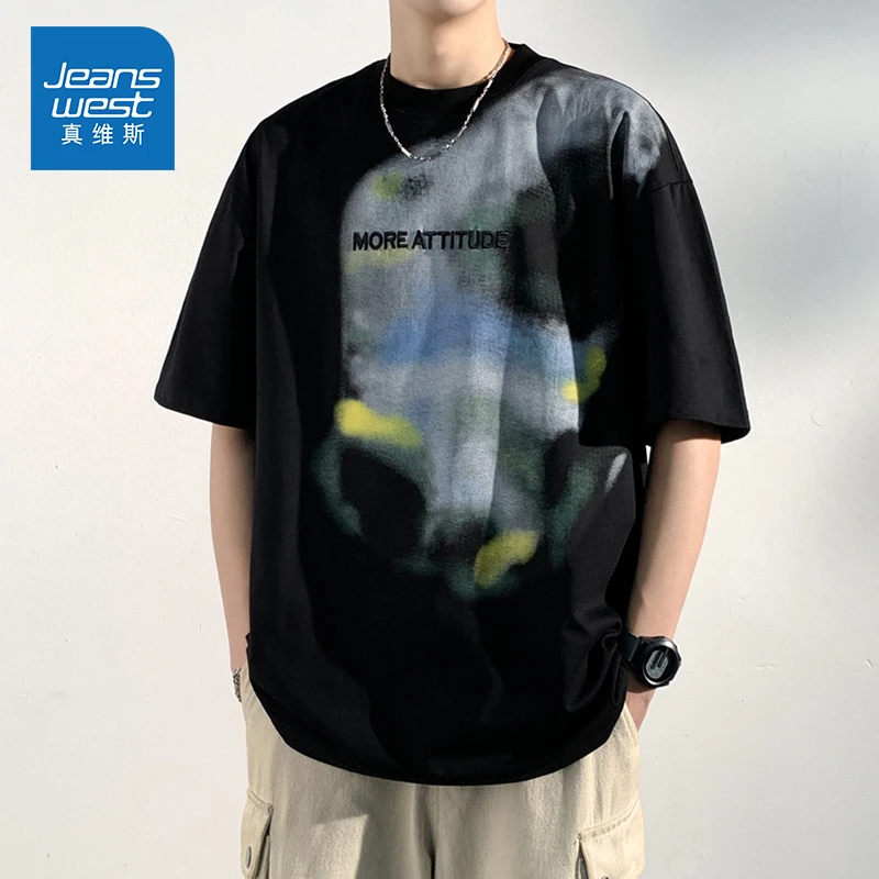 Jeanswest/真维斯男士宽松轻薄百搭圆领T恤夏季潮流舒适打底衫男