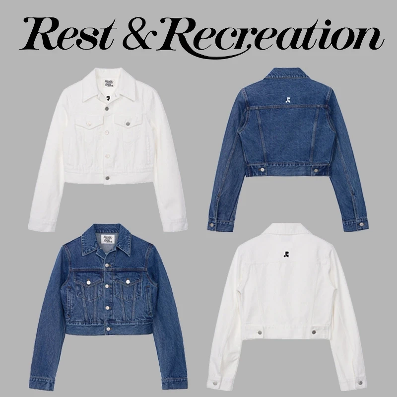 Rest&Recreation/时尚短款早秋水洗做旧翻领rr牛仔百搭修身外套女
