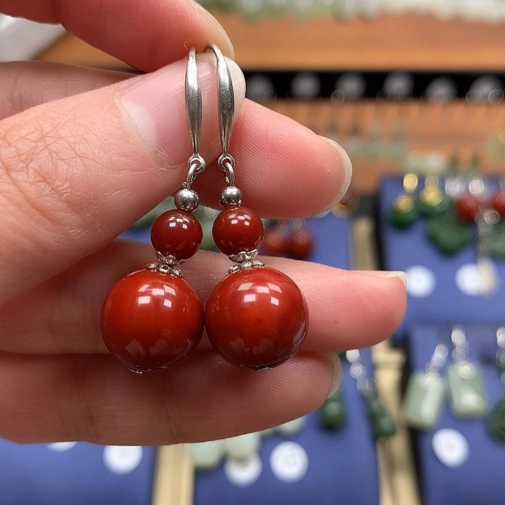 玛瑙/玉髓银S925镶嵌耳环12左右