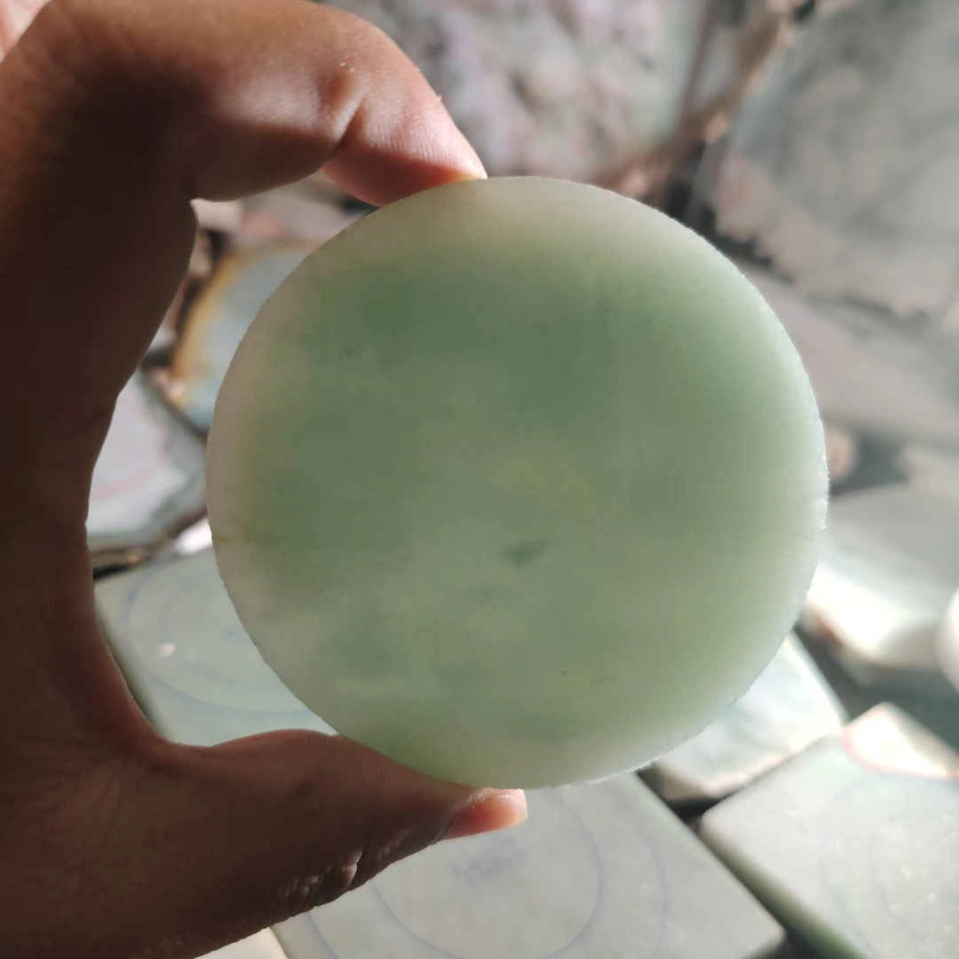缅A翡翠镯饼定制晴绿