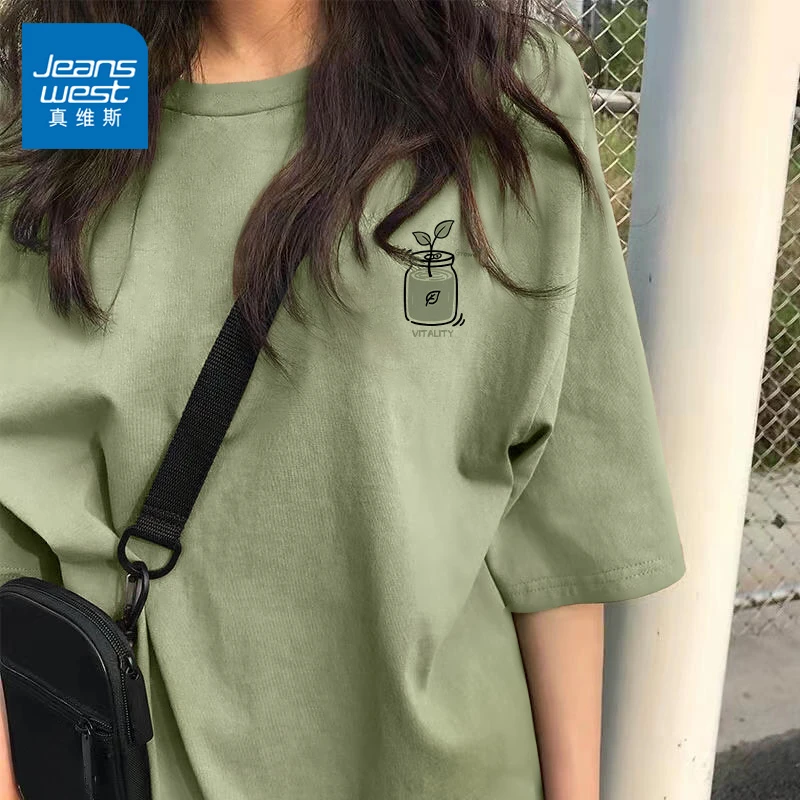 真维斯纯棉短袖女t恤夏季女生韩系潮ins衣服慵懒风松弛感小众女装