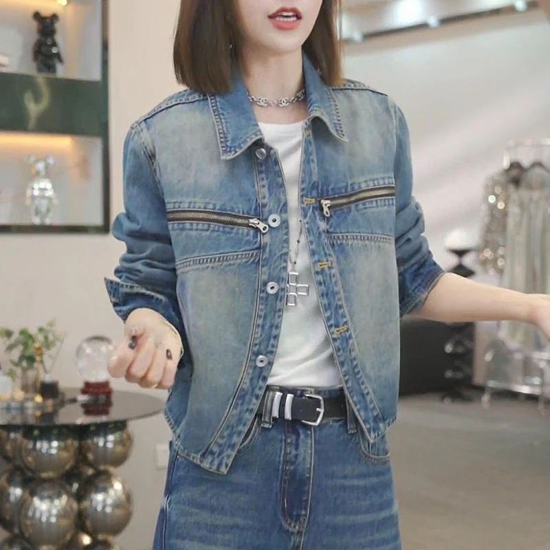 复古休闲短款牛仔外套女2025秋季新款韩版宽松设计感夹克气质上衣