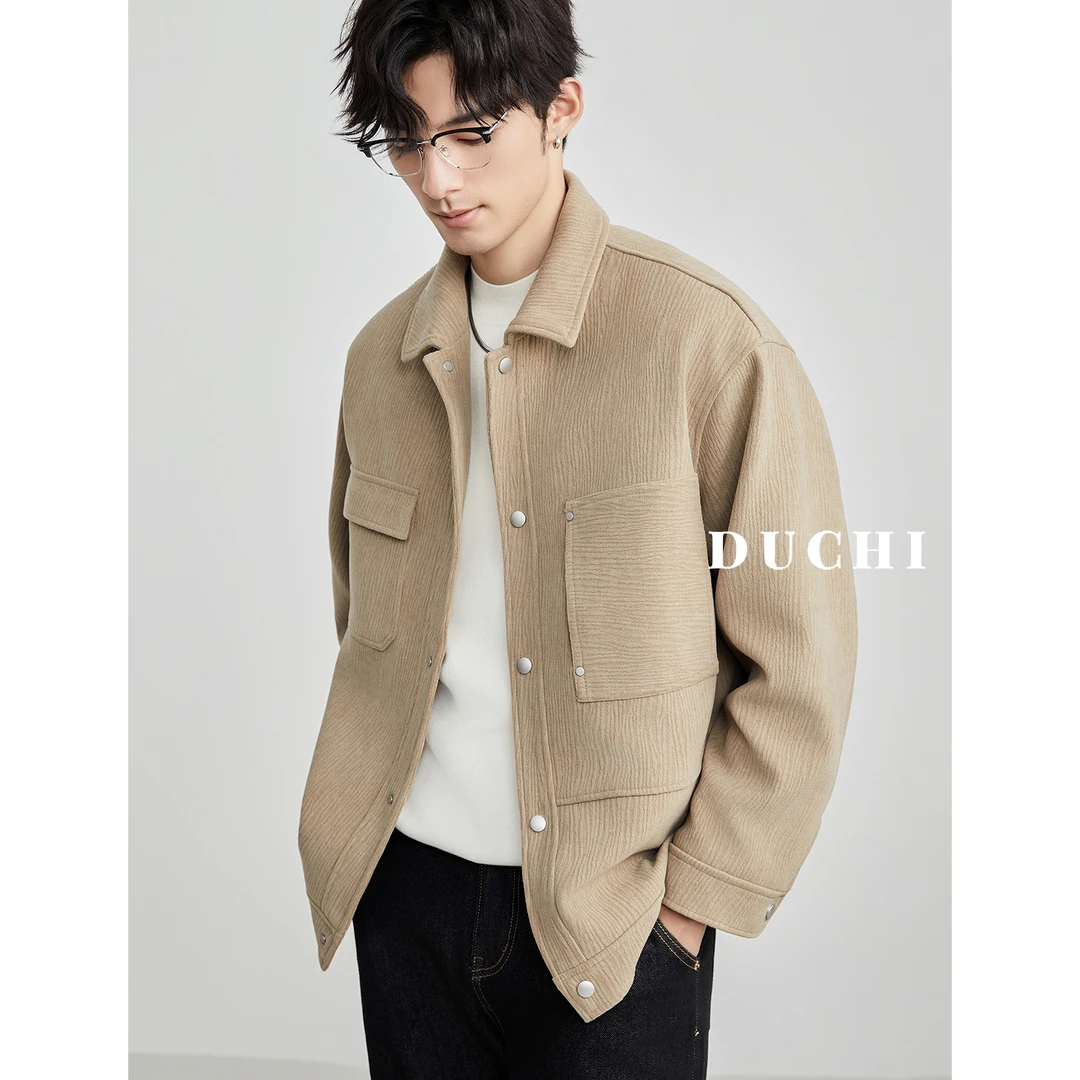 DUCHI男装美式单面毛呢外套男春秋季25新款休闲翻领高级行政夹克