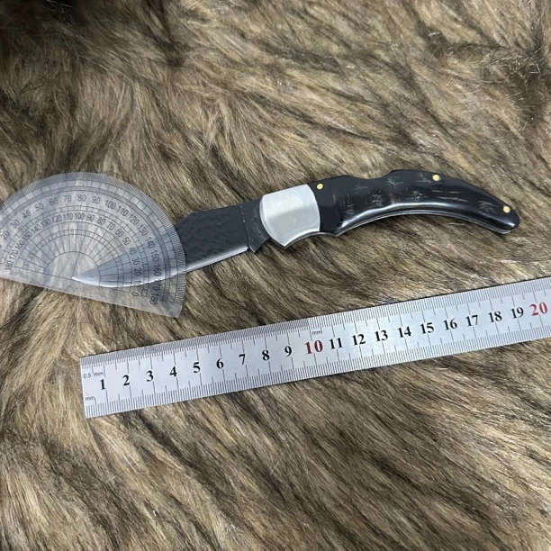 订单老货黑牛角手柄手工锻打款收藏级口袋刀