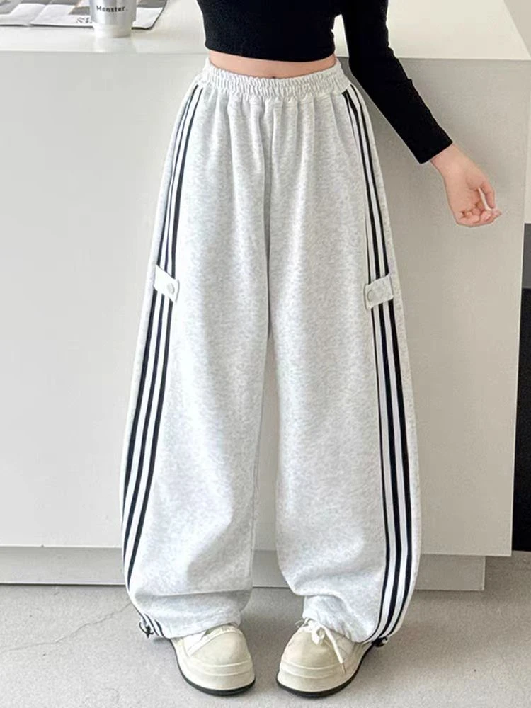 女童卫裤秋季休闲儿童百搭拉条运动裤中大童春秋洋气直筒阔腿裤潮