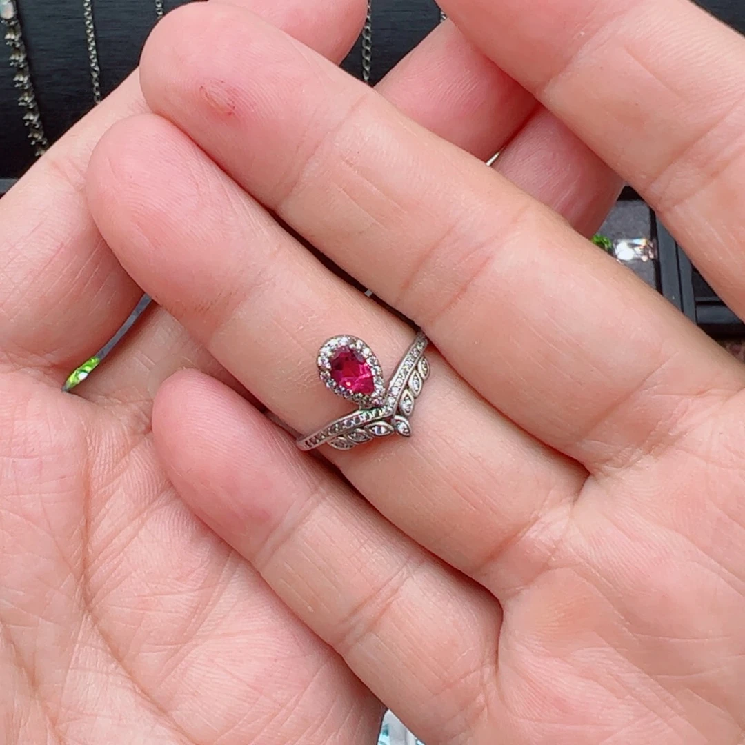银S925镶嵌戒指活口可调节碧玺