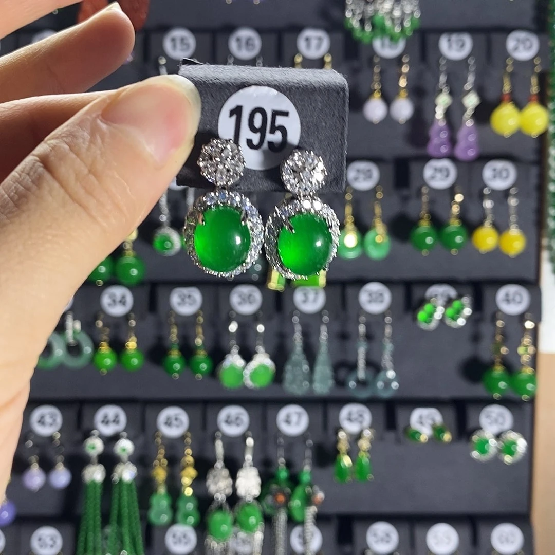 银S925镶嵌翡翠耳饰195