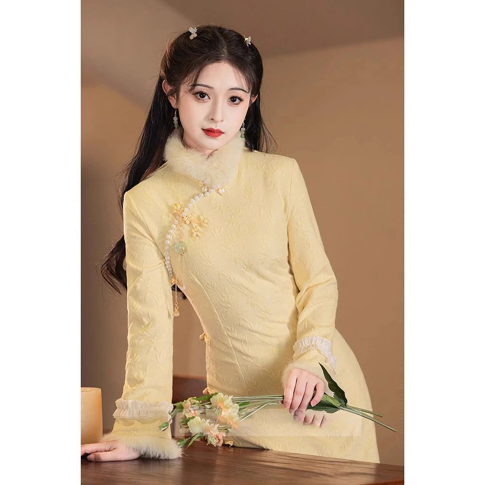 复古风改良旗袍2025新款高端修身秋冬款新中式日常穿冬季加厚长袖