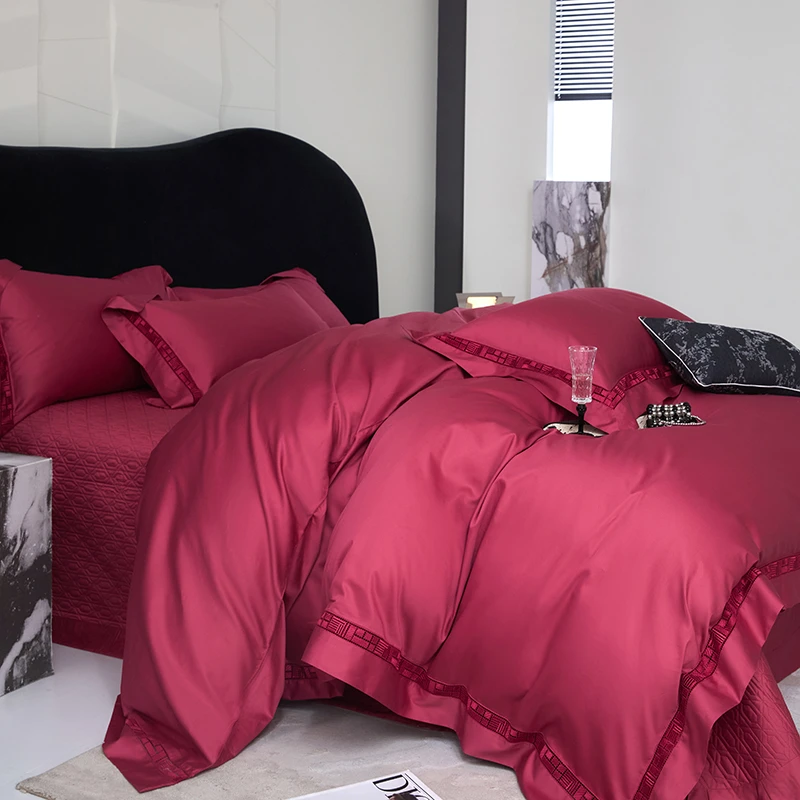 高级感长绒棉床盖款四件套简约大气全棉纯棉镂空被套绗缝床品套件