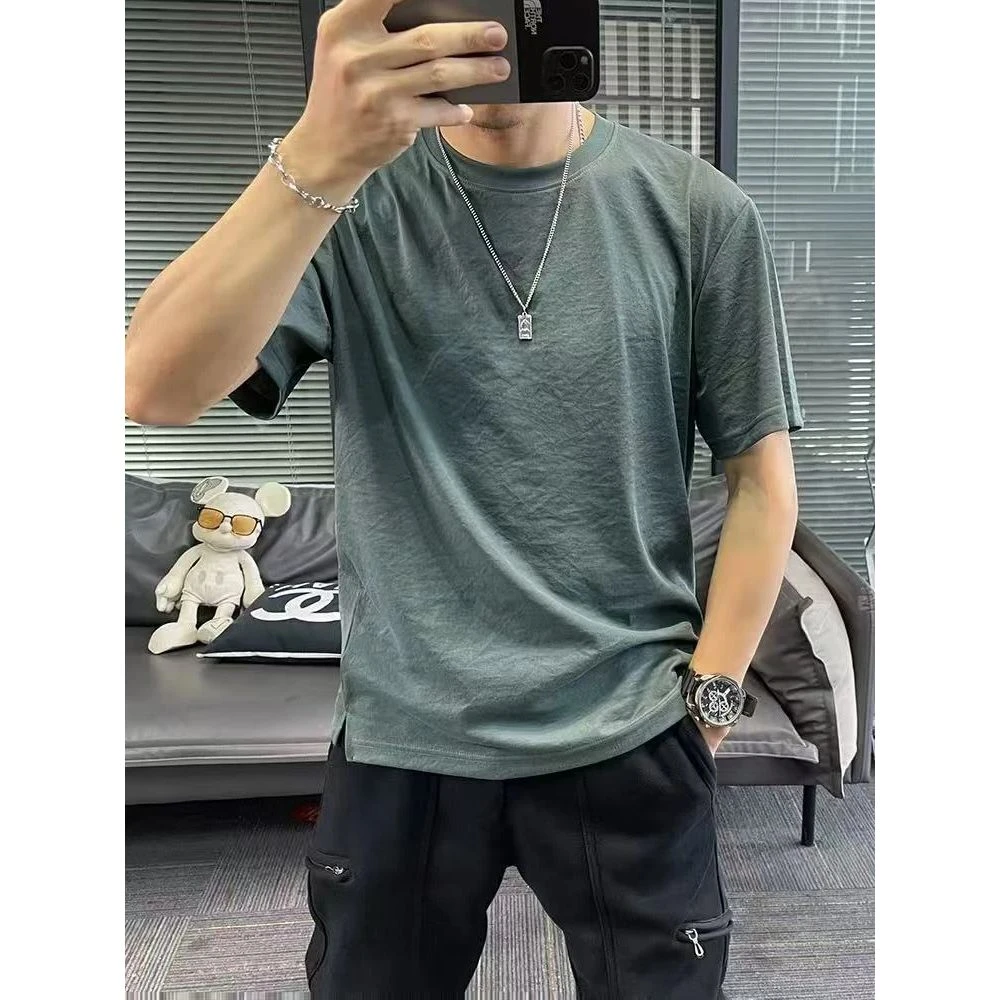 简约仿麻凉感轻薄透气圆领短袖T恤夏新品亲肤短T上衣 Y5T1342