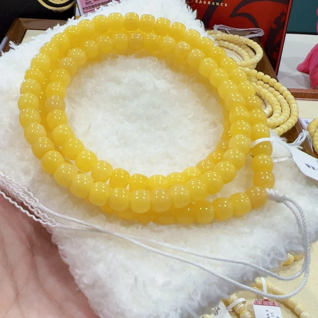 蜜蜡手链未镶嵌草**活7m奶黄老型108