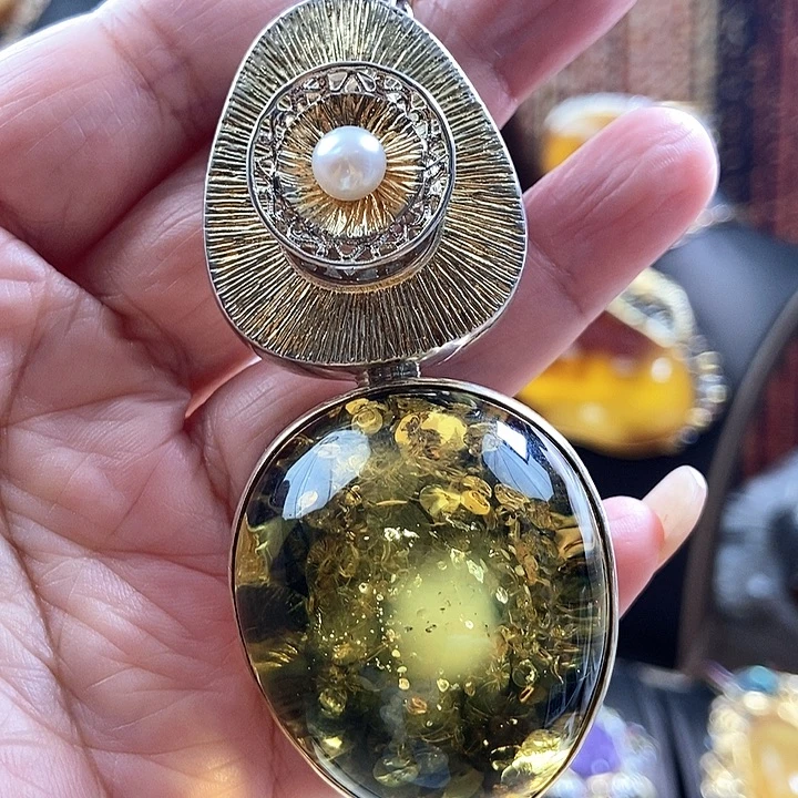 琥珀银S925镶嵌颈饰吊坠