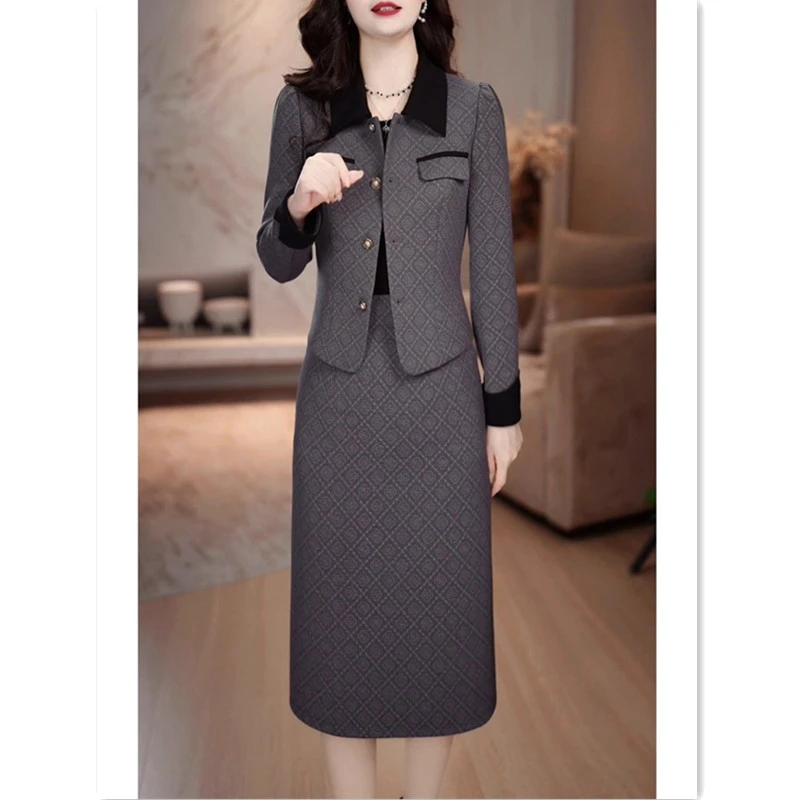 左曼小香风套装连衣裙女2025秋季新款轻奢高级感减龄中长款两件套